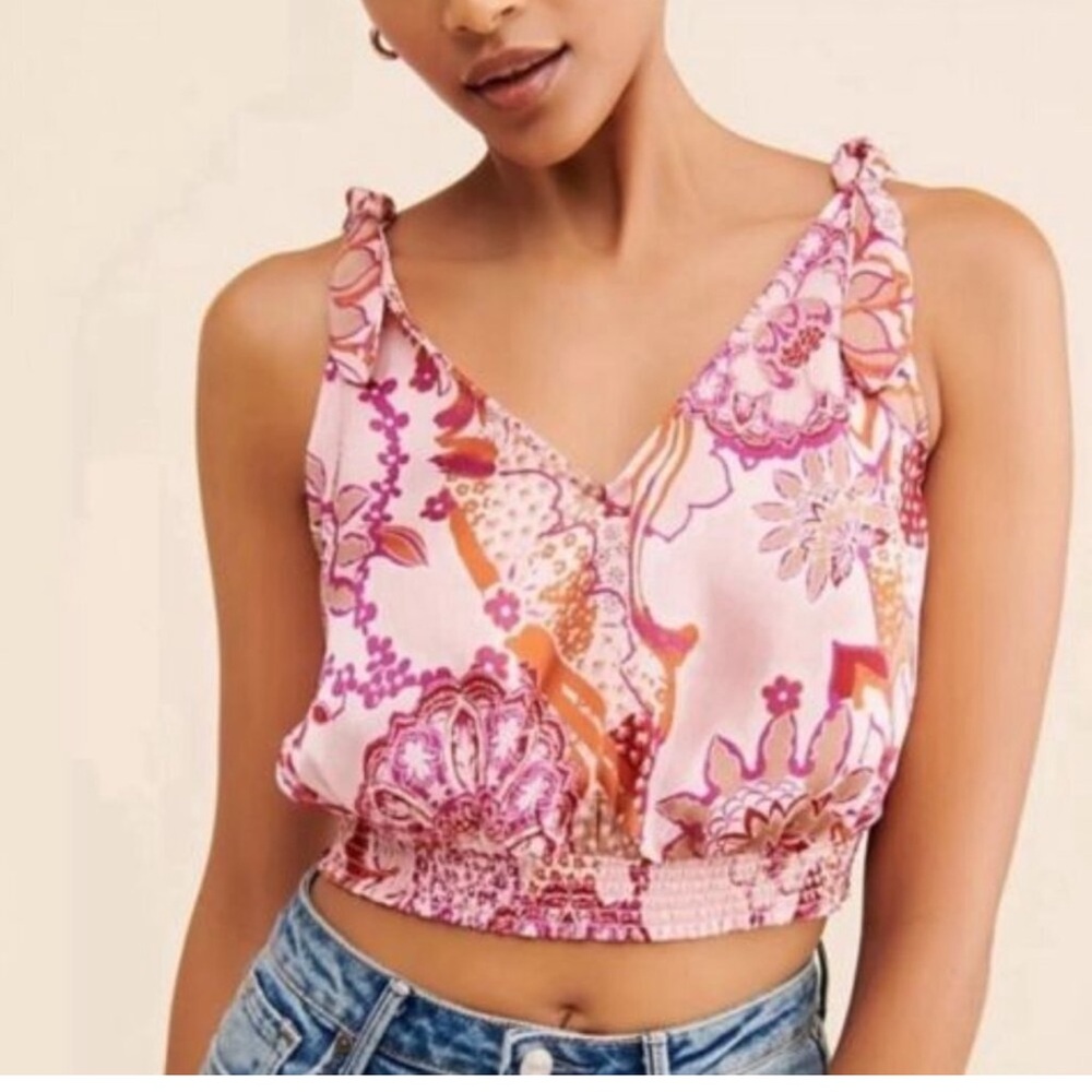 🆕 NWOT Intimately  Free People  Weekend in Montauk Tank Crop Top Floral Pink